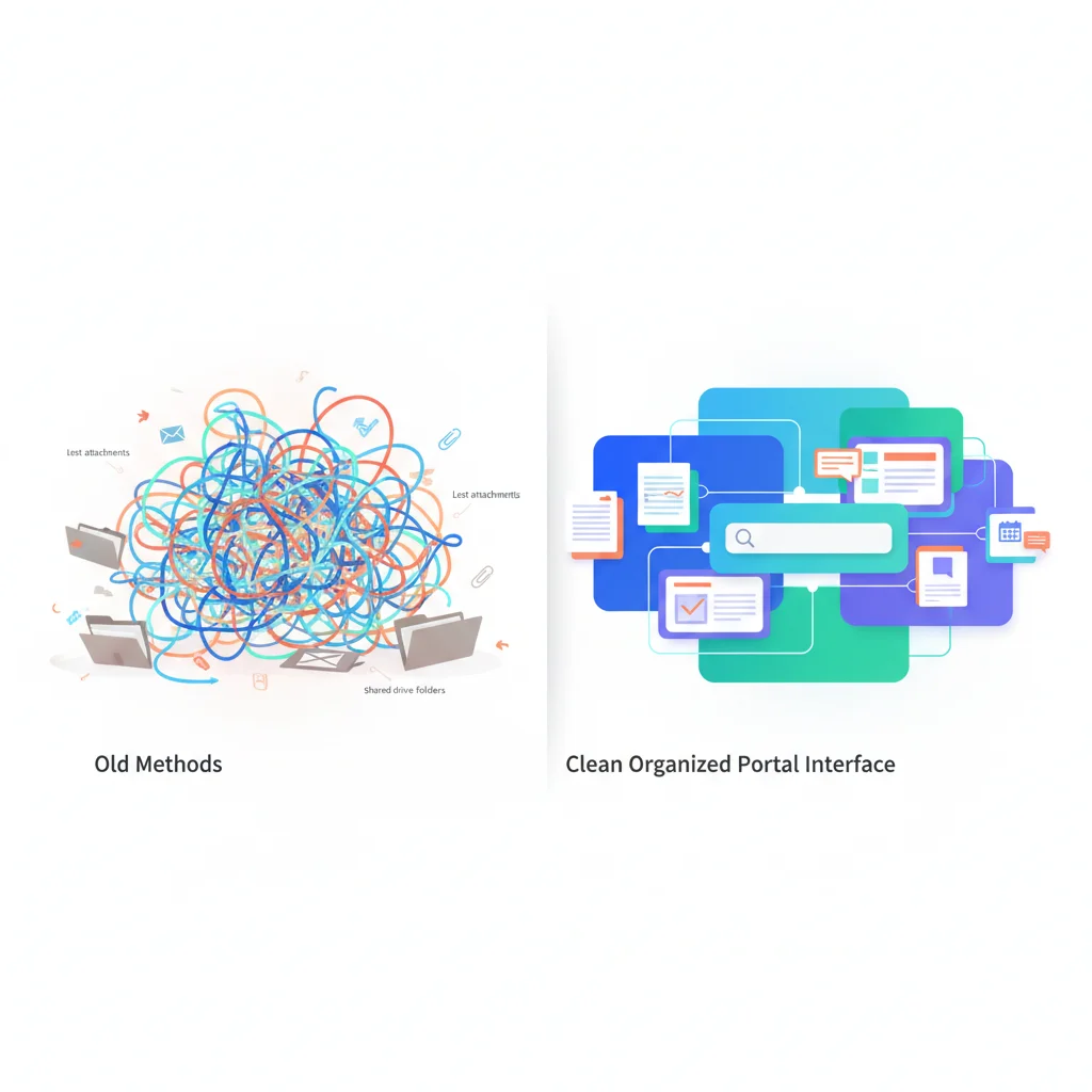 Customer Portal vs. Email and Shared Drives — portal dashboard concept